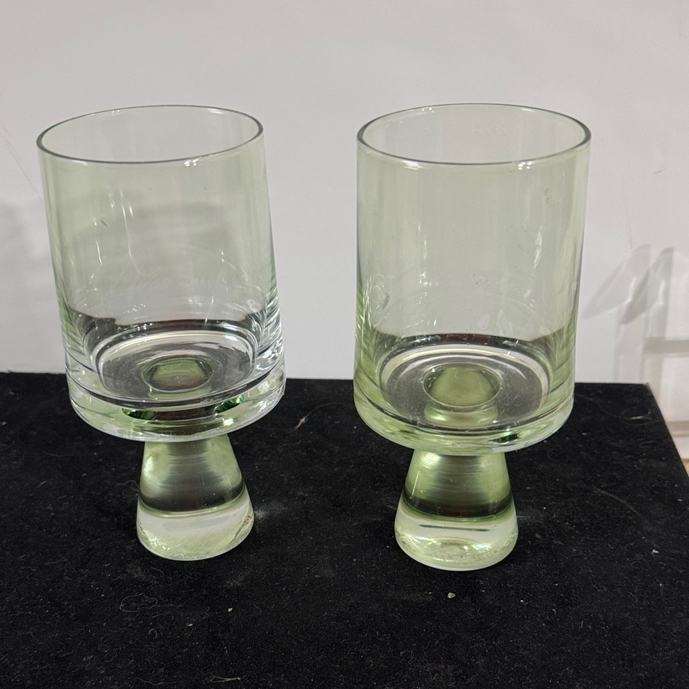Vtg Set 2 70s Glasses Tumblers Goblets Tea Light Crystal Thick Stem Set